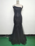 Women gift-ordered sequined mesh evening dress