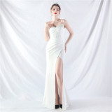 Women Fishbone Vest Beaded Evening Dress