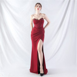 Women Fishbone Vest Beaded Evening Dress