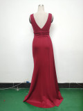 Women Pleated Satin Evening Dress