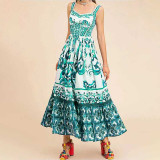 Summer Women's Bohemian Print Strap Maxi Dress