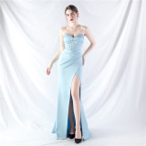 Women Fishbone Vest Beaded Evening Dress