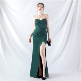 Women Fishbone Vest Beaded Evening Dress