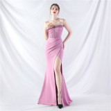 Women Fishbone Vest Beaded Evening Dress