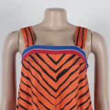 Sexy Print Contrast Color Oversized Wide Leg Strap Jumpsuit