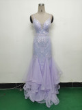 Women Sequin Patchwork Mesh Evening Dress