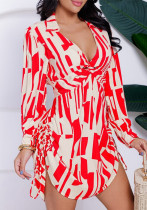 Women Black Irregular Printed Long Sleeve V Neck Side Drawstring Shirt Dress Women Black Irregular Printed Long Sleeve V Neck Side Drawstring Shirt Dress