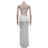 Fashionable Women's Fashion Beaded See-Through  Long Dress