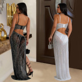 Fashionable Women's Fashion Beaded See-Through  Long Dress