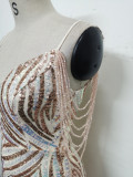 Sequin Patchwork Mesh strap luxury evening dress