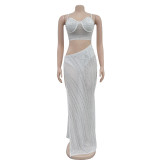 Fashionable Women's Fashion Beaded See-Through  Long Dress