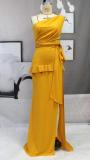 Sexy Design One Shoulder Chic Elegant Solid Color Women evening Dress