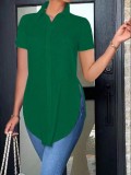 Summer fashion turndown collar ladies solid color short sleeve slim shirt