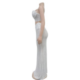 Fashionable Women's Fashion Beaded See-Through  Long Dress