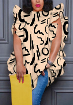 Women's Plus Size print Round Neck ruffle loose shirt top