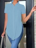 Summer fashion turndown collar ladies solid color short sleeve slim shirt