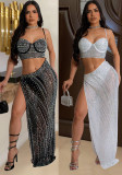 Fashionable Women's Fashion Beaded See-Through  Long Dress