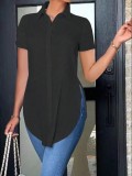 Summer fashion turndown collar ladies solid color short sleeve slim shirt
