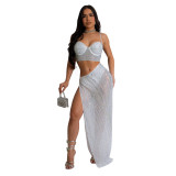 Fashionable Women's Fashion Beaded See-Through  Long Dress