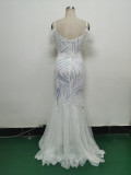 feather sequin Patchwork Mesh luxury evening dress