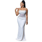 Women Beaded Mesh Maxi Dress