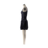 Fashionable Sexy Casual Solid Color Printed Strap Patchwork Puff Dress