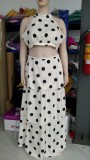 Women's Halter Neck Polka Dot High Waist Ruffle Fashion Skirt Set