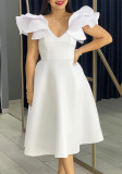 Summer Style Ruffle V-Neck High Waist A-Line Formal Party Dress