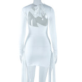 Women Solid Sexy V Neck Backless Lace-up Dress