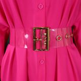 Women's Turndown Collar Solid Color Fashion Loose Casual Button Irregular Shirt Dress