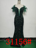 Women Herringbone ostrich velvet sequined mermaid evening dress