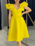 Summer Style Ruffle V-Neck High Waist A-Line Formal Party Dress