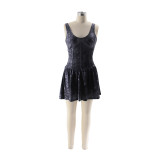 Fashionable Sexy Casual Solid Color Printed Strap Patchwork Puff Dress