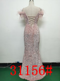 Women Herringbone ostrich velvet sequined mermaid evening dress
