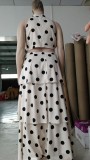 Women's Halter Neck Polka Dot High Waist Ruffle Fashion Skirt Set