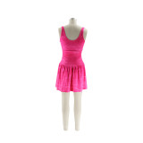Fashionable Sexy Casual Solid Color Printed Strap Patchwork Puff Dress