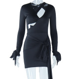 Women Solid Sexy V Neck Backless Lace-up Dress