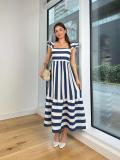 Summer Women elegant Off Shoulder stripe Strap Dress