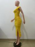 Women Solid Slit Chic Midi Bodycon Dress