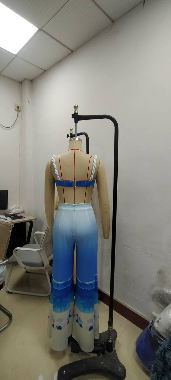 Sexy Strap Bra Top Print Trousers Two-Piece Nightclub Clothes