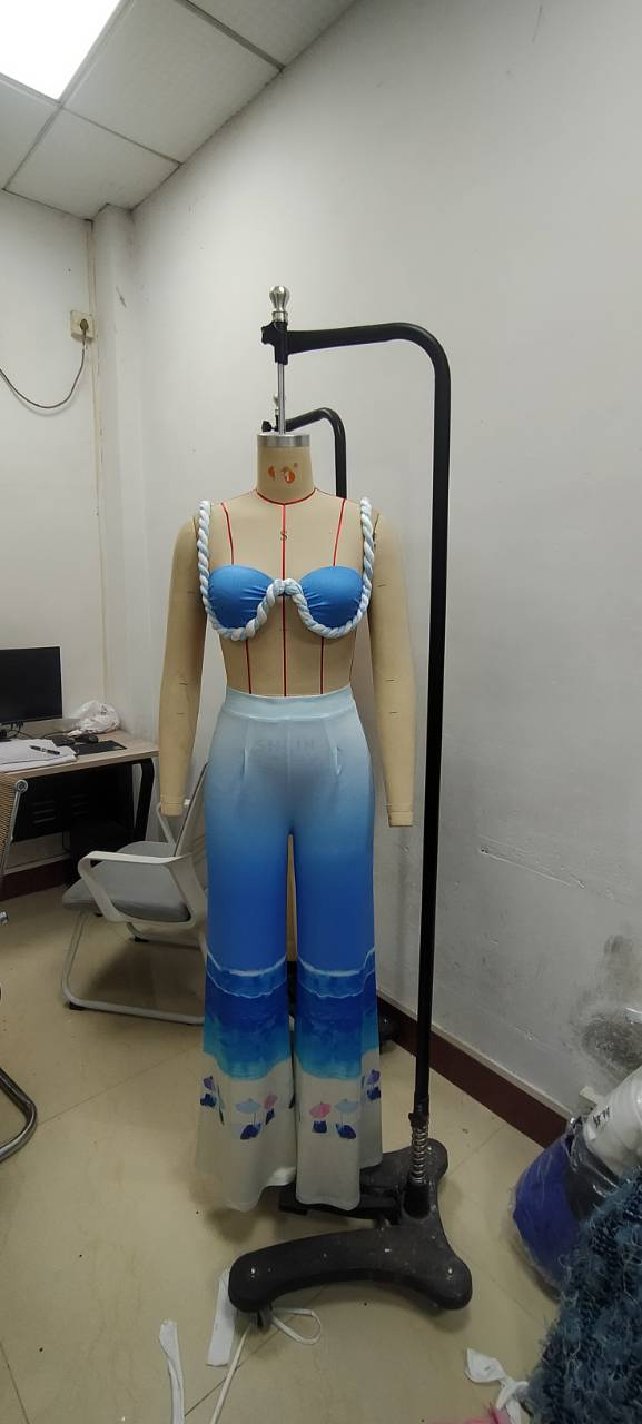 Sexy Strap Bra Top Print Trousers Two-Piece Nightclub Clothes