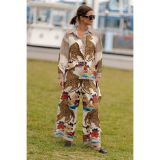 Autumn Winter Long Sleeve Casual Holidays Two-Piece Loose Print Shirt Pants Set