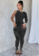 Women Casual Ribbed Pocket Single Sleeve Jumpsuit