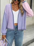 Women Chic Loose Patchwork Knitting Cardigan Sweater