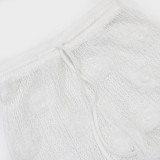 Women Solid Color See-Through Lace-Up Top Loose Slim Pants Two-Piece Set