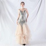 Sequin Patchwork Mesh Luxury Evening Dress