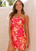 Summer Sexy Strapless Low Back Printed Short Dress Summer Sexy Strapless Low Back Printed Short Dress