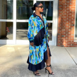 Autumn Print Ruffled Patchwork Irregular Loose Casual Plus Size Shirt Dress