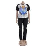 Women printed short-sleeved top and Pants two-piece set