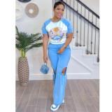 Women printed short-sleeved top and Pants two-piece set